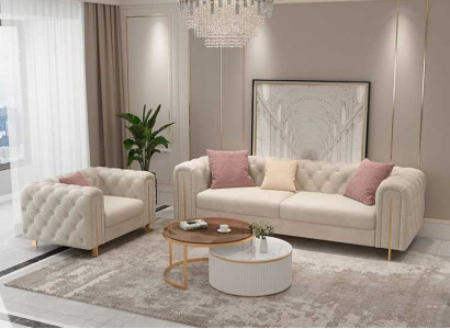 Set 2 tlg Wohnzimmer Sofagarnitur doppelt Sofa Couch Modern Sessel Leder